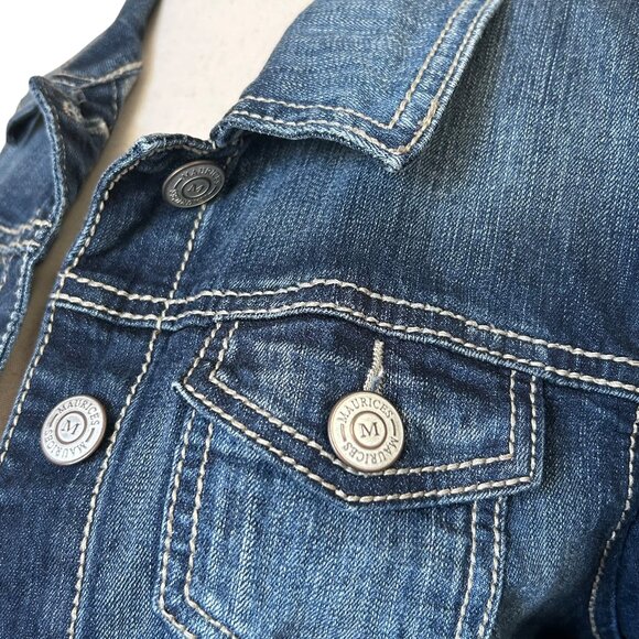 Maurices Aztec Embroidered Dark Sandblast Cotton Denim Jean Jacket - M - Blue - Picture 8 of 11